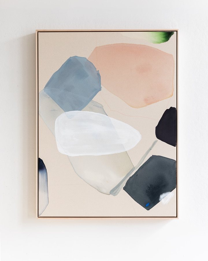 Drifting in the blue for a day, 2026, Acrylics | raw canvas | Californian maplewood frame