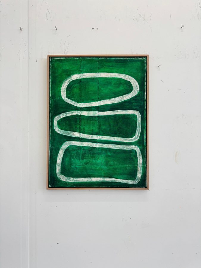 In the green, 2025, Cold wax | acrylics | wooden panel
