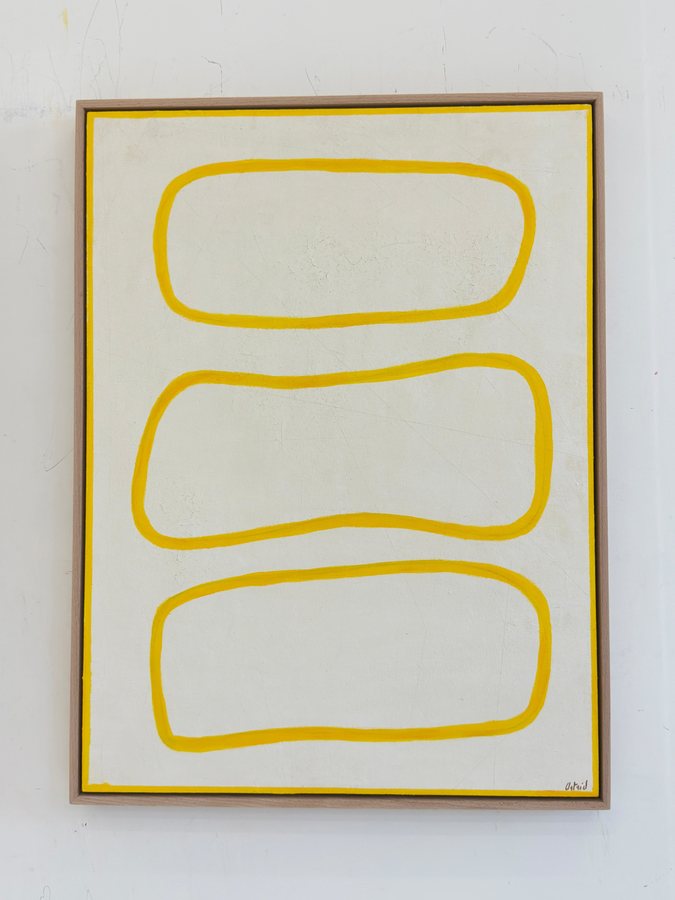Over the moon, 2025, Lime paint | tarlatan | acrylics | wooden panel