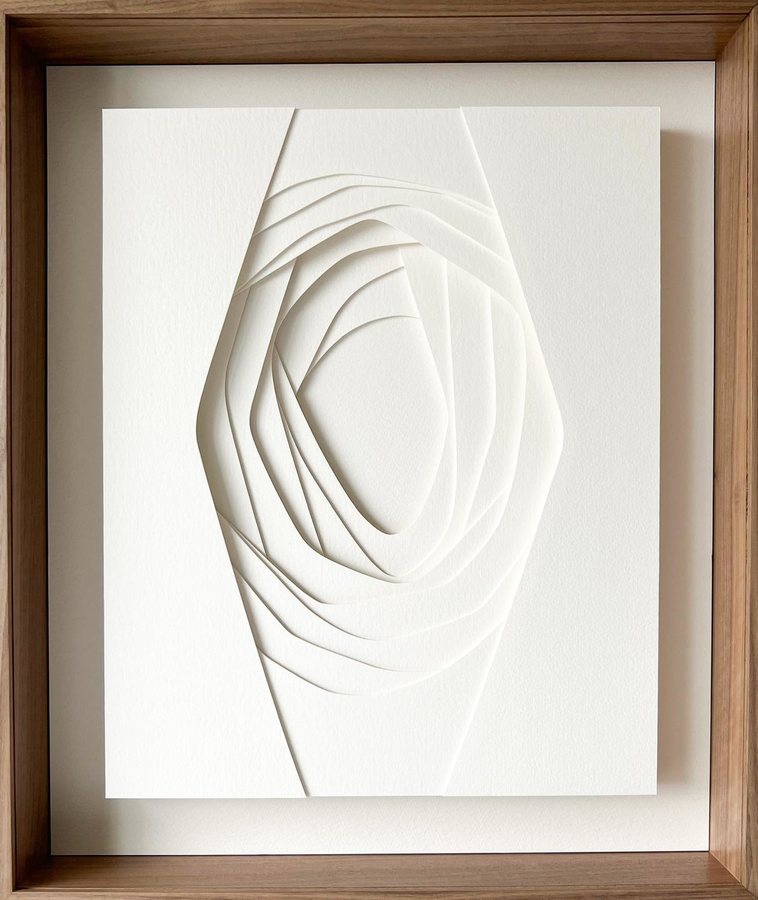 Refuge Series - Haven V, 2025, Paper Sculpture | walnut box frame