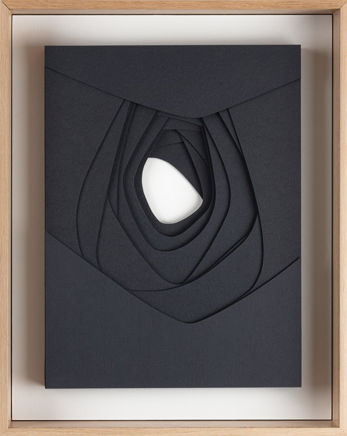 Refuge Series - Hell, 2025, Paper Sculpture | oak box frame