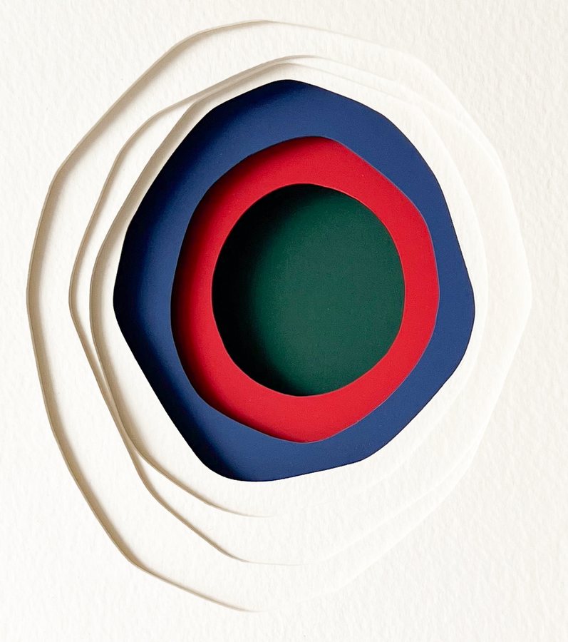 Chroma series | Blue, red, green, 2026, Paper Sculpture | oak frame
