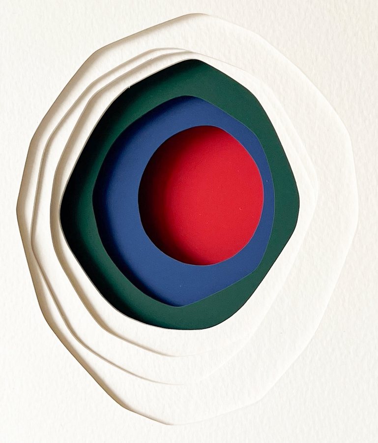Chroma series | Green, blue, red, 2026, Paper Sculpture | oak frame