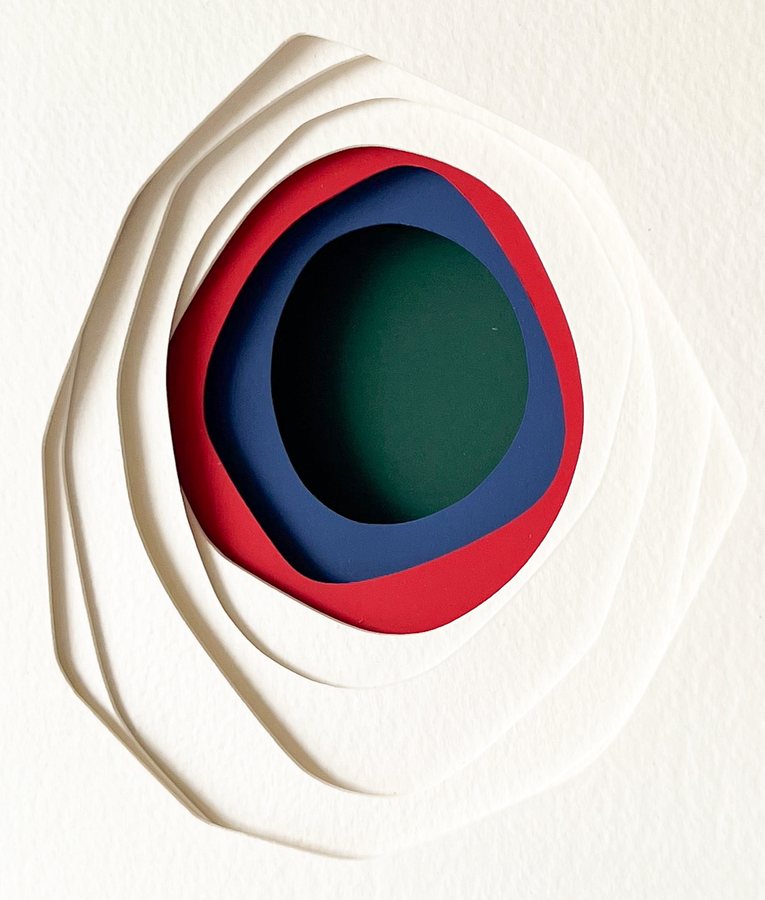 Chroma series | Red, blue, green, 2026, Paper Sculpture | oak frame