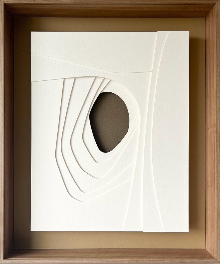 Refuge Series - Burrow, 2026, Paper Sculpture | walnut box frame