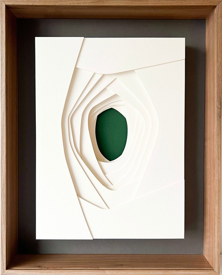 Refuge Series - Corrie, 2026, Paper Sculpture | walnut box frame