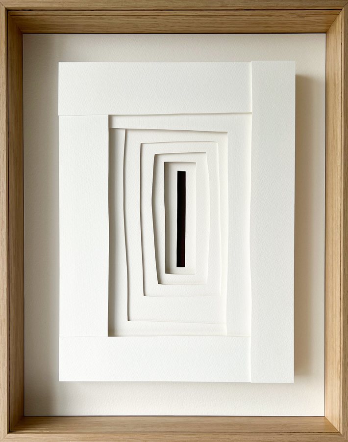 Refuge Series - Embrasure IV, 2026, Paper Sculpture | oak box frame
