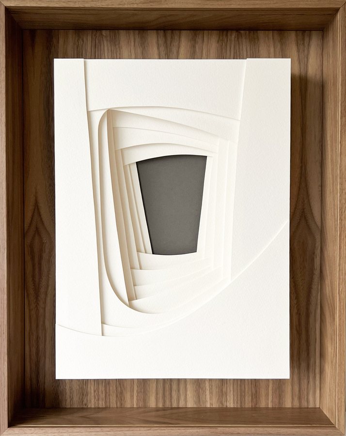 Refuge Series - Portal II, 2026, Paper Sculpture | walnut box frame