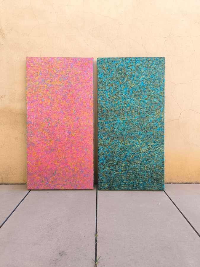 Untitled I, II, 2026, Acrylic | thread embroidery | canvas