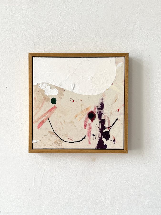 Little sweet smile, 2025, Mixed media on raw canvas