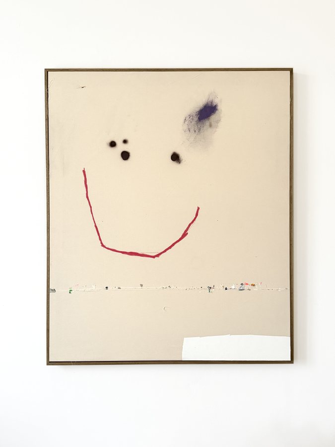 Smile at me, 2025, Mixed media on raw canvas