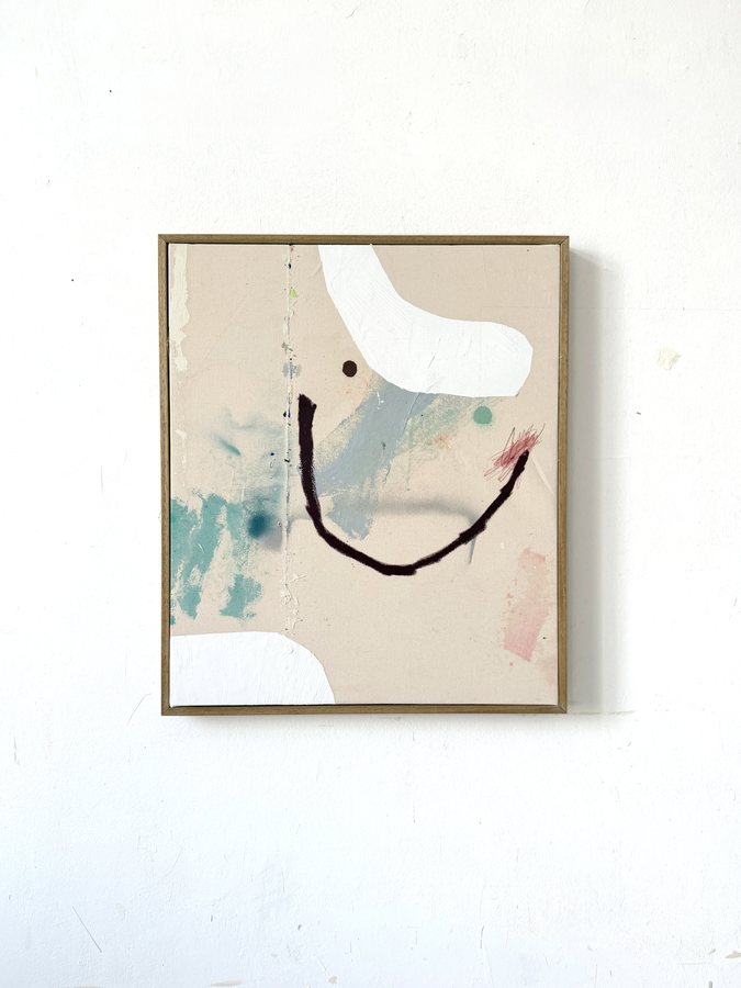 Soft Smile, 2026, Mixed media on raw canvas