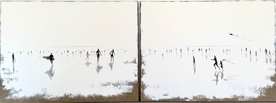 Dip-tych Shadows on Sand - Surf & Kite, 2026, Oil on Belgian linen
