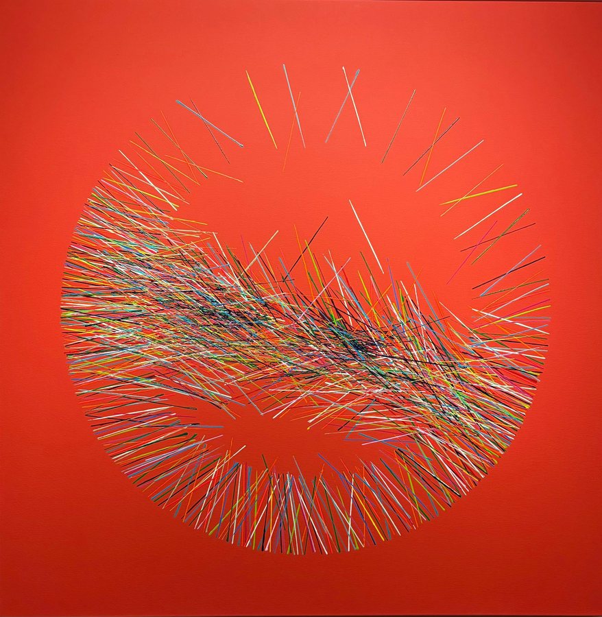 Pins and Needles, rouge, 2026, Acrylics on canvas